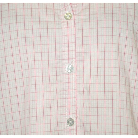 George Ladies XL 16-18 Pink Plaid Button Up Long Sleeve Blouse Top Contrast Cuff - Picture 4 of 10